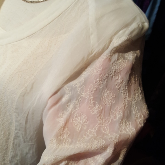 J.JILL ♡ Vintage Elegant Sheer Ivory Intricate Detailed Embroidery Blouse XS - Picture 9 of 17